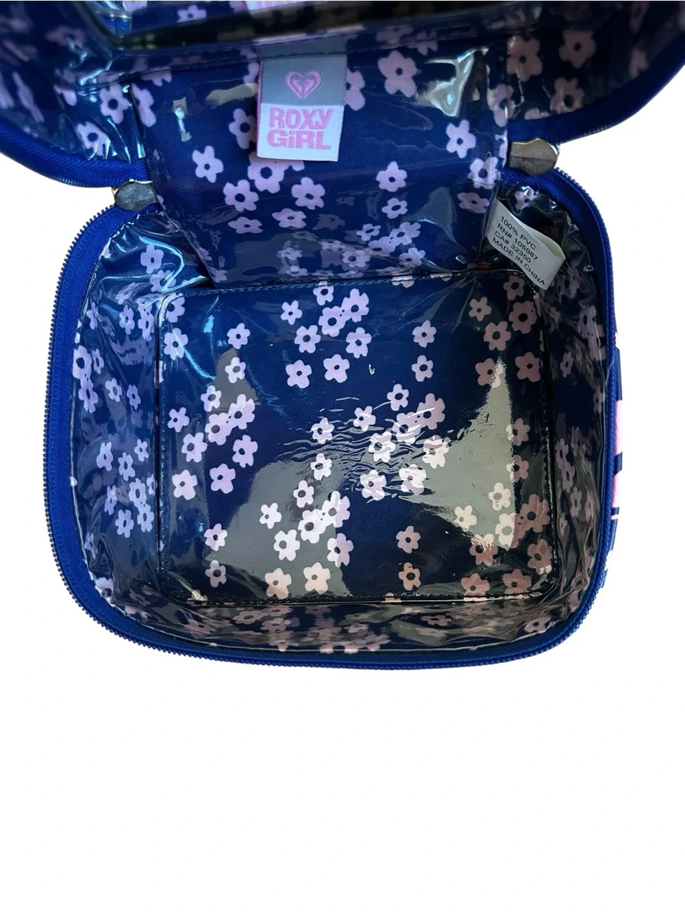 Y2K Roxy Train Case Makeup Travel Carrier Pink Blue Hawaiian Girly Vanity Rare